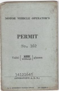 Motor Vehicle Drivers Permit Harold Sorensen 1945 WWII Cargo Trucks