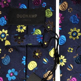 100% new DUCHAMP TIE mens jacquard silk, navy multi colored floral f $