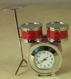 Miniature Metal Clock Quartz Movement Timepiece Red Drum Set Snares