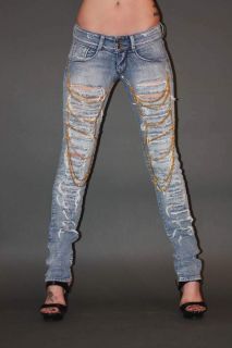 Met Jeans Angel Ripped Front with Chains Skinny Leg Jeans