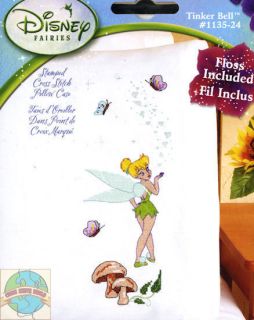 Cross Stitch Kit ~ Disney Fairy Tinker Bell Disney PILLOWCASE W/Floss