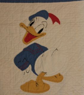 Antique Vintage Disney Donald Duck Applique Baby Crib Quilt