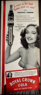 Actress Dorothy Lamour Royal Crown Soda Vintage 1944 Ad