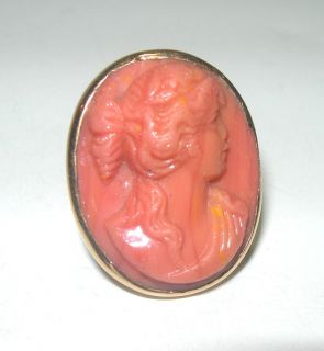 ANTIQUE VICTORIAN 14K YELLOW SOLID GOLD CARVED CORAL CAMEO RING 12 4g