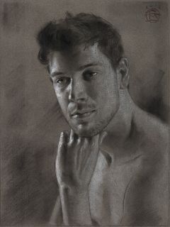 Philip Gladstone Original Art Detailed Mix Media Drawing Male Portrait