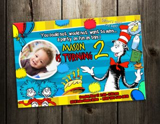 DR. SEUSS BIRTHDAY PARTY INVITATION CAT IN THE HAT CARD CUSTOM BABY