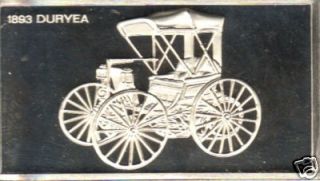 1893 Duryea Sterling Silver Proof Car Ingot Art Bullion Bar Many More
