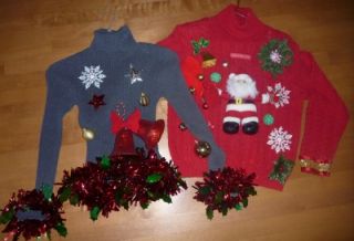 Ugly Christmas Sweater Contest Size Womens Medium Bells Santa Claus