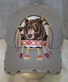 NWOT SANTO Embroidered Bear Dreamcatcher Native Adjustable Grey Hat