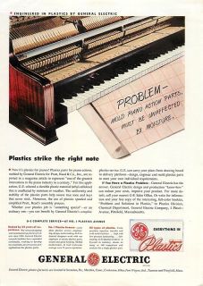 1947 Pratt Read Piano General Electric Plastics Ad Vintage
