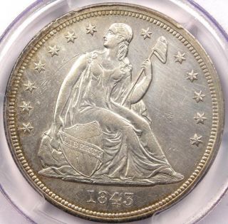 1843 Seated Liberty Dollar $1 PCGS AU RARE Early Date Coin