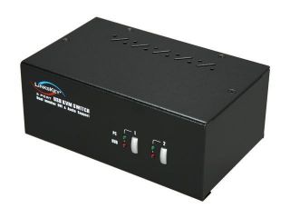  LDV DM202AUSK 2 Port Dual Monitor DVI Audio Mic KVM Switch w CA
