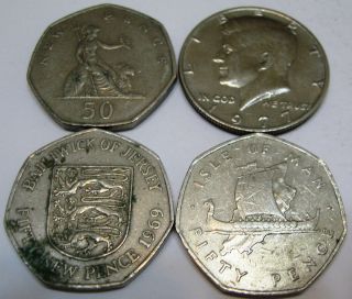  Coins US Half Dollar UK 50p Baliwick Jersey Isle Man Half Pound