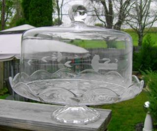  House Heritage Crystal Footed Glass Cake Stand with Dome Lid