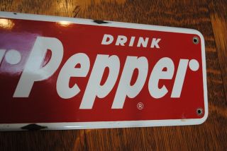 antique vintage old porcelain Drink Dr Pepper wall Sign red & white 5