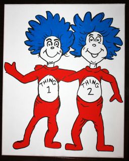 Dr Seuss Inspired Thing 1 and Thing 2 Hand Painted Canvas