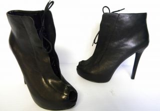 F369 Nine West Nickola Leather Lace Up Ankle Boots Black Sz 6 M Free