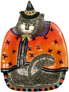 Fitz Floyd Kitty Witches Halloween Canape Plate xS