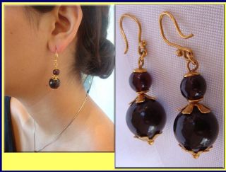 Antique Victorian Russian Earrings Amber 22k Gold Drops (4033)