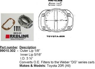 Toyota Air Filter Adaptor (20R) for Weber Carburetor 32/36 DGEV or 38