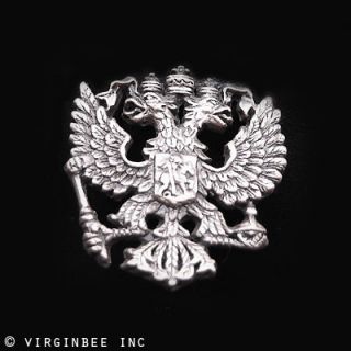  OF ARMS RUSSIA DOUBLE HEADED IMPERIAL EAGLE SILVER PLATED LAPEL PIN