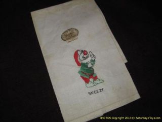 1938 Walt Disney Enterprises Snow White Sneezy Kitchen Towel Louis
