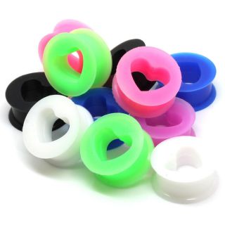 Pair Heart Silicone Tunnels Plugs Ear Gauges Choose Your Size 0g 1