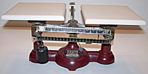Old Cast Iron Ohaus Double Beam Gram Scale Balance with Porcelain