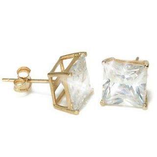 Carat Princess Square White Diamond Alternative Stud Earrings 14k