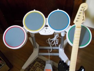 Wii Rockband Harmonix Drum Set + Fender Guitar + Rockband Game
