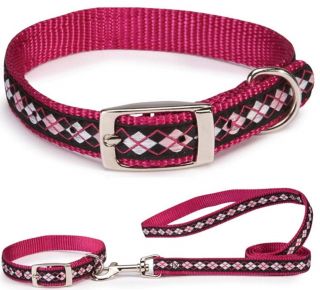 EAST SIDE COLLECTION ANDOVER ARGYLE DOG PUPPY COLLAR LEASH LEAD SET