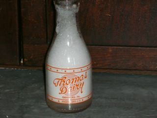 Thomas Dairy Ebensburg PA milk bottle orange paint Plus stopper COUPON