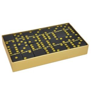 Dominoes Domino Double 6 Six Frosted Black Onyx Spinners Gold Gift Box