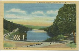 Vintage Postcard scene on LAKE LURE NORTH CAROLINA unused linen 1945