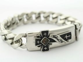 Ed Hardy Stainless Steel Cross I D Bracelet 8