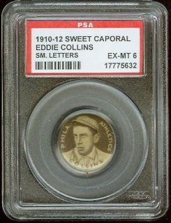1910 12 Sweet Cap Pin Eddie Collins SM Lett PSA EX MT 6