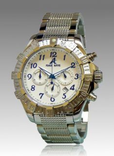 New Adee Kaye Mens Chronograph White Dial Stainless Steel Watch AK7140