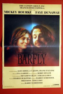 Barfly Mickey Rourke Faye Dunaway Coppola 1991 RARE EXYU Movie Poster