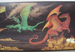 Flying Dragons Fire Breathing Monsters Fantasy Wallpaper Border 9