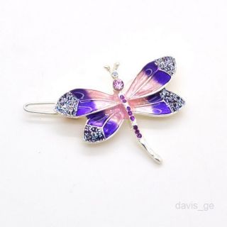  Fashion Purple Pink Rhinestones Dragonfly Hairpin GBH Gift Girls Lady