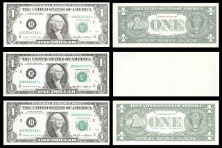 FRN 1985 ~ 3 CONSECUTIVE UNC NOTES ~ MIDDLE NOTE ERROR ~ BLANK BACK