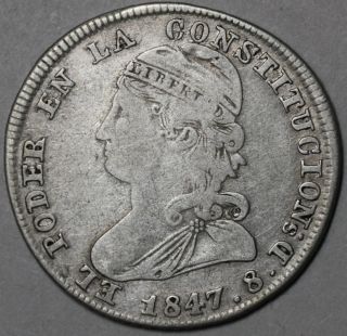 1847 Ecuador RARE Liberty Head Silver 2 Reales Quito Mint