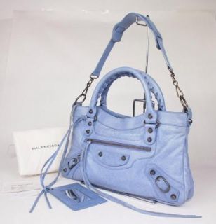  BALENCIAGA The First Blue Leather Editors Hand Bag Purse W / Strap