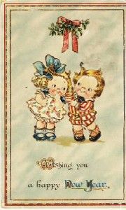Drayton Wiedersheim Kids Mistletoe Vintage New Year Postcard VP 6044