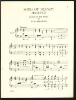 Song of Norway 1946 Selection Piano Medley UK Vintage Sheet Music