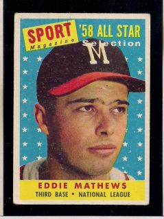 1958 Topps Baseball 480 Eddie Mathews as Very Good Condition Braves