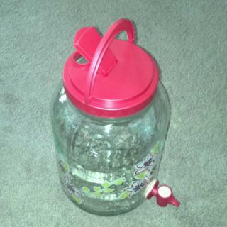 Big Glass Jar Jug Lid Drink Dispenser Pink Flowers