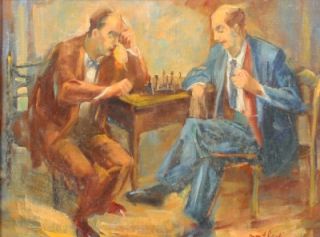 Edith Montlack Listed Female WPA Artist Chess Player Male Portrait Oil