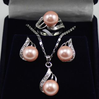  Black Coffee Red Shell Pearl Earring Pendant Ring 7 8 9 Set
