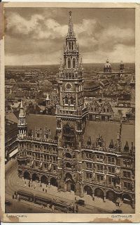 Antique Postcard MUNCHEN GERMANY Rathaus   City hall 1933 Aerial view